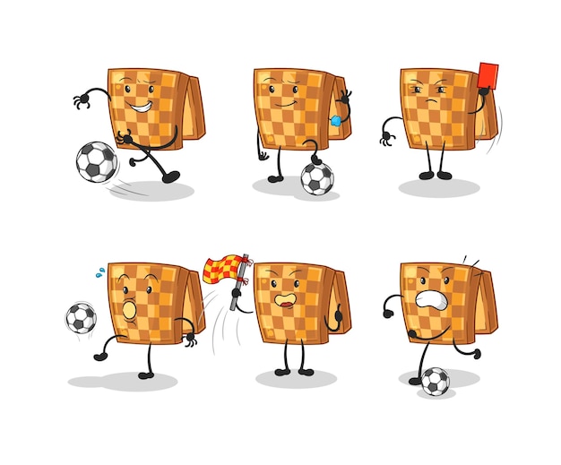 Vector de mascota de dibujos animados de personaje de grupo de fútbol de ajedrez de madera