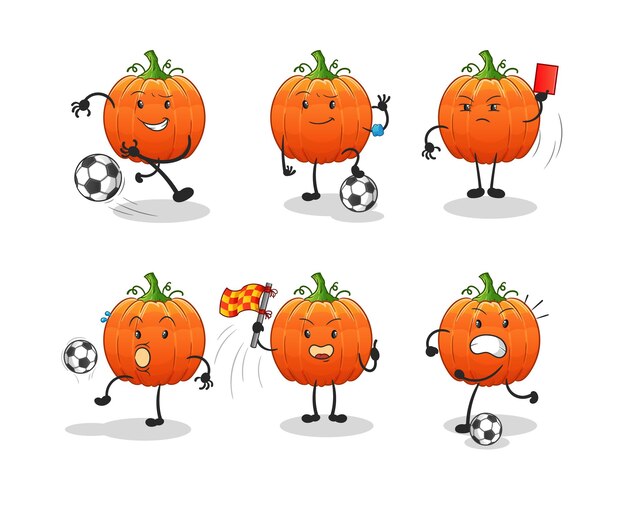 Vector de mascota de dibujos animados de personaje de grupo de fútbol de calabaza