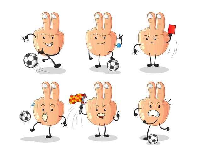 Vector de mascota de dibujos animados de personaje de grupo de fútbol de dedo de paz