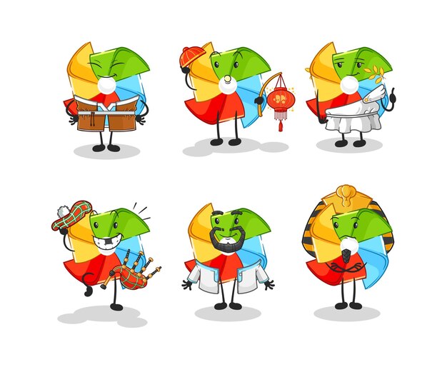 Vector de mascota de dibujos animados de personaje de grupo de granjero de molino de viento de papel