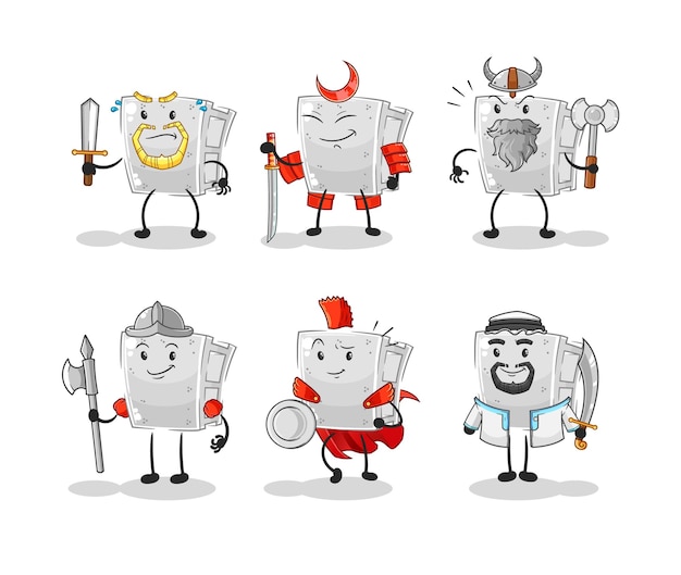 Vector de mascota de dibujos animados de personaje de grupo guerrero de ladrillo de hormigón