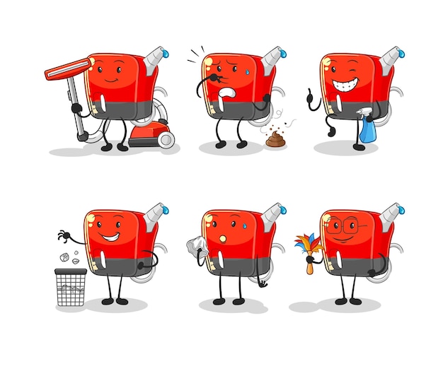 Vector de mascota de dibujos animados de personaje de grupo de limpieza de bomba de gasolina