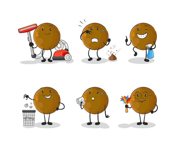 Vector de mascota de dibujos animados de personaje de grupo de limpieza de piedra de aguacate