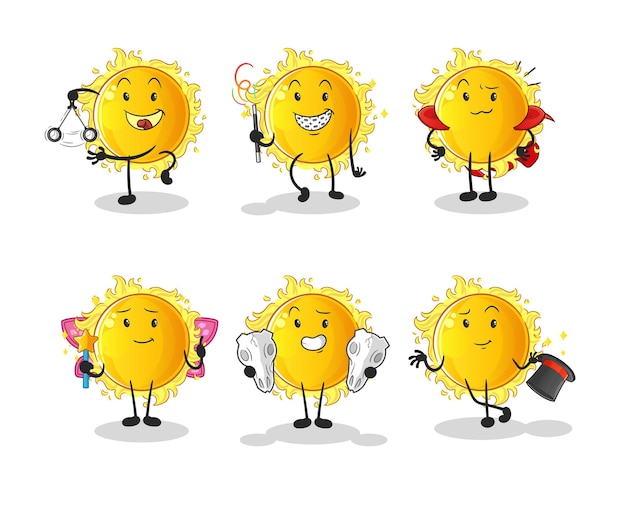 El vector de mascota de dibujos animados de personaje de grupo mágico del sol
