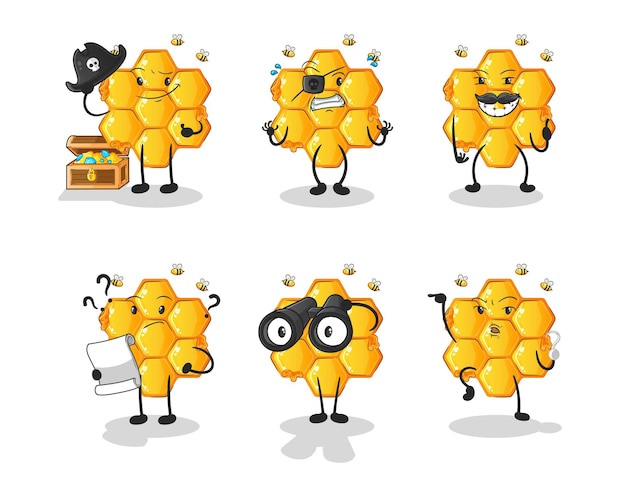 Vector de mascota de dibujos animados de personaje de grupo pirata de patrón de miel