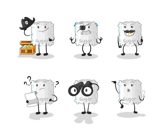 Vector de mascota de dibujos animados de personaje de grupo pirata saco de azúcar