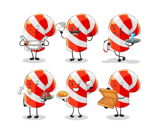 Vector de mascota de dibujos animados de personaje de grupo de restaurante de bastón de caramelo