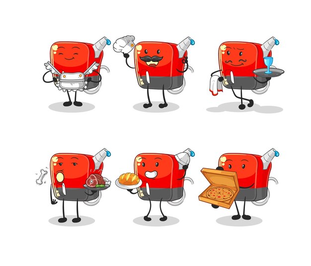Vector de mascota de dibujos animados de personaje de grupo de restaurante de bomba de gasolina