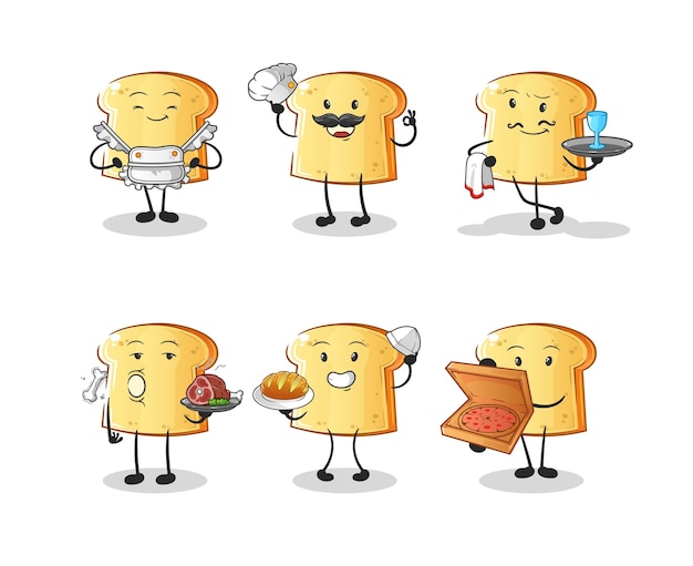 Vector de mascota de dibujos animados de personaje de grupo de restaurante de pan blanco