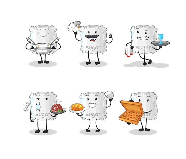 Vector de mascota de dibujos animados de personaje de grupo de restaurante de saco de azúcar