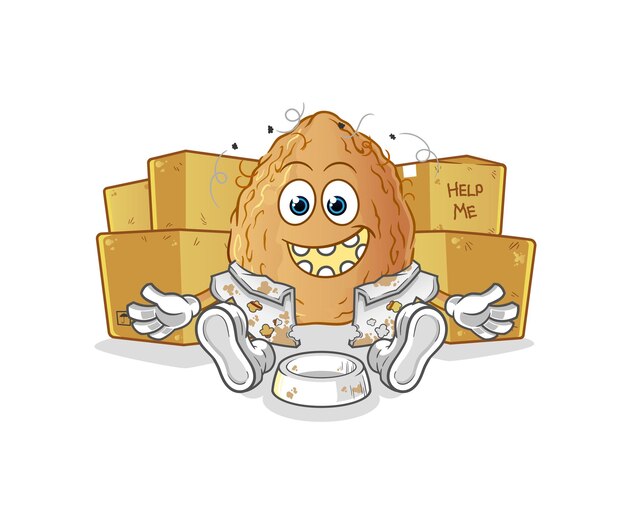 Vector de mascota de dibujos animados de personaje sin hogar de almendra