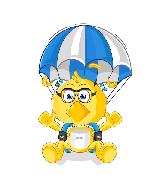 Vector de mascota de dibujos animados de personaje de paracaidismo de pollo