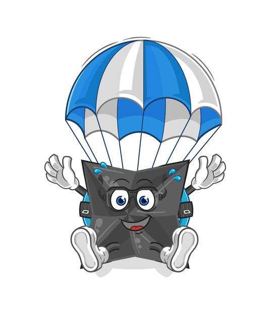 Vector de mascota de dibujos animados de personaje de paracaidismo shuriken