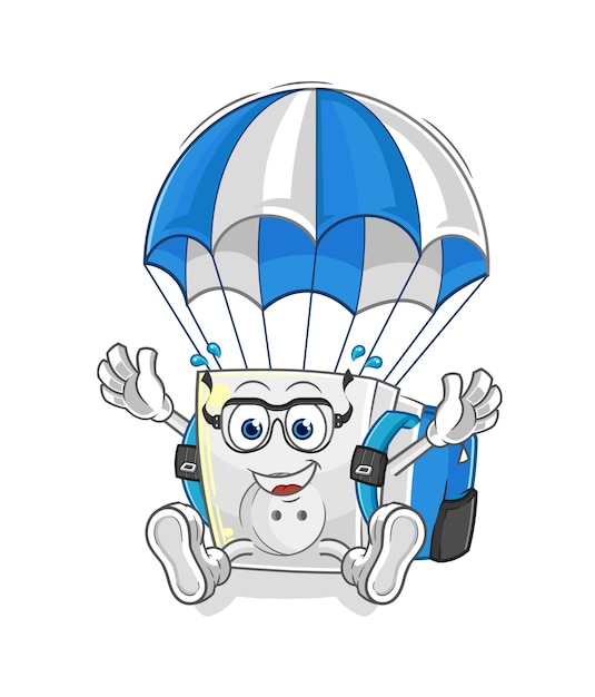 Vector de mascota de dibujos animados de personaje de paracaidismo de toma eléctrica