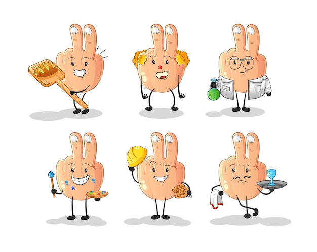Vector de mascota de dibujos animados de personaje de profesión de dedo de paz