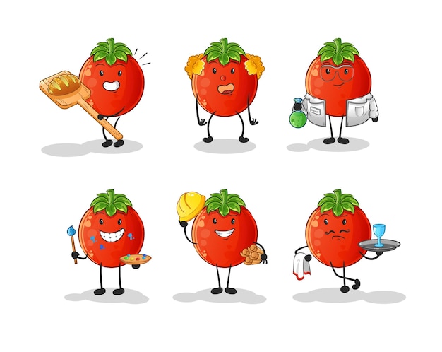 Vector de mascota de dibujos animados de personaje de profesión de tomate