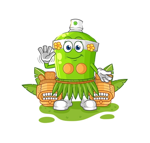 Vector de mascota de dibujos animados de personaje que agita hawaiano de pintura en aerosol