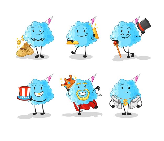 Vector de mascota de dibujos animados de personaje rico de algodón de azúcar
