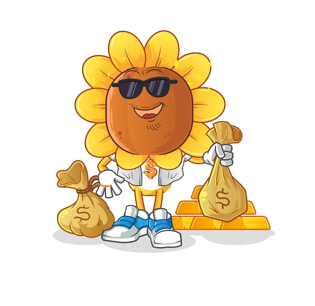 vector de mascota de dibujos animados de personaje rico de dibujos animados de cabeza de girasol