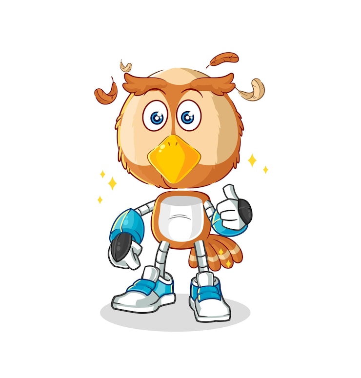 Vector vector de mascota de dibujos animados de personaje de robot de búho