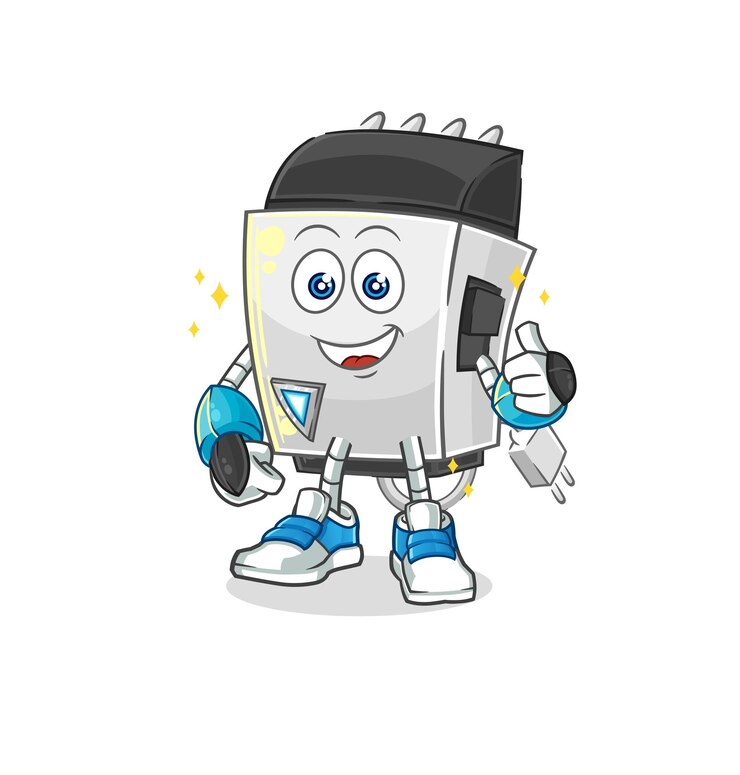 Vector vector de mascota de dibujos animados de personaje de robot de cortapelos