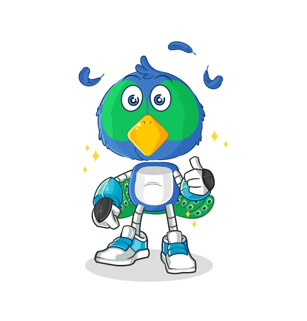 Vector de mascota de dibujos animados de personaje de robot de pavo real