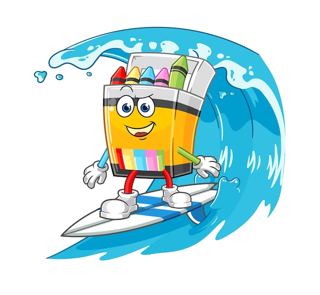 Vector de mascota de dibujos animados de personaje de surf de crayón