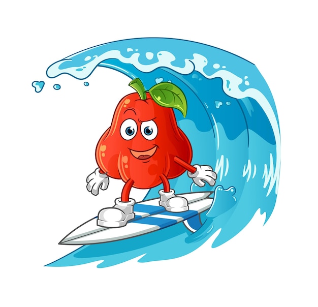 Vector de mascota de dibujos animados de personaje de surf de manzana de agua