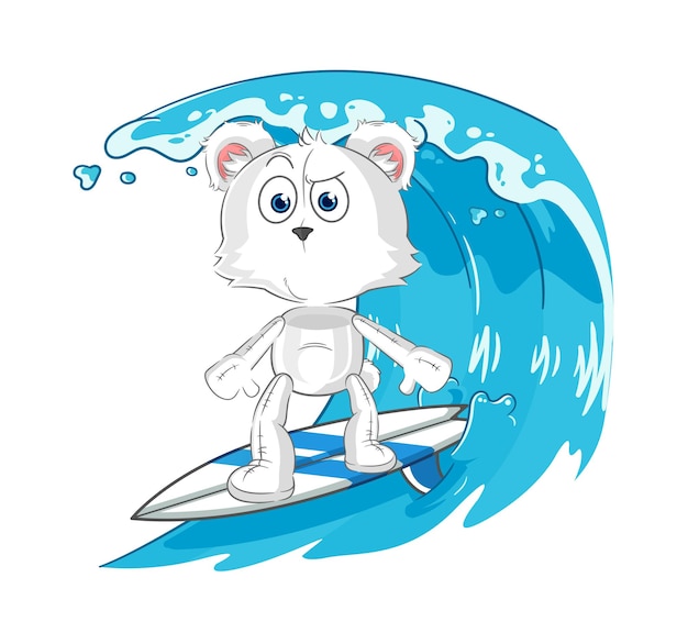 Vector de mascota de dibujos animados de personaje de surf de oso polar