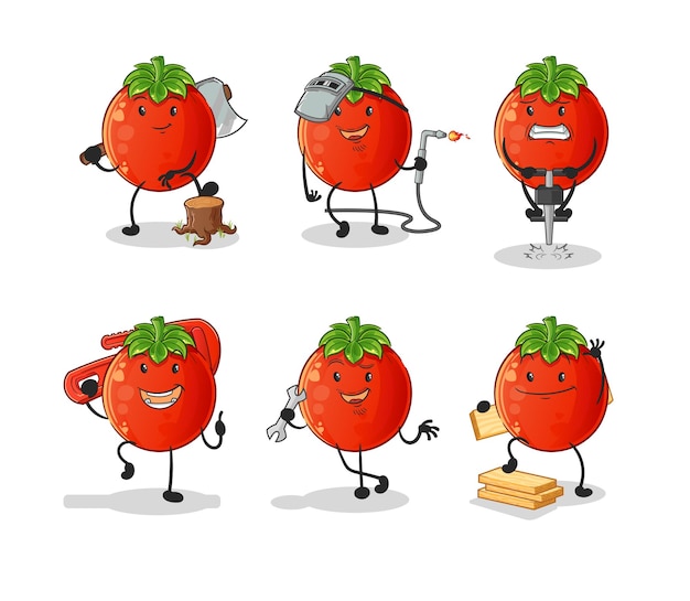 Vector de mascota de dibujos animados de personaje de trabajador de tomate