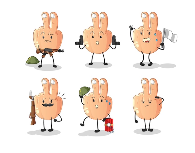 Vector de mascota de dibujos animados de personaje de tropas de dedo de paz