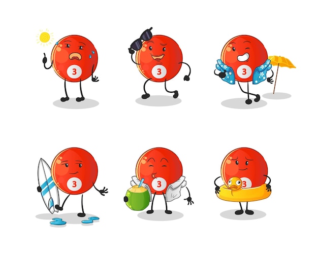 Vector de mascota de dibujos animados de personaje de vacaciones de bola de billar roja