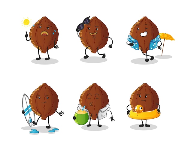 Vector de mascota de dibujos animados de personaje de vacaciones de cacao