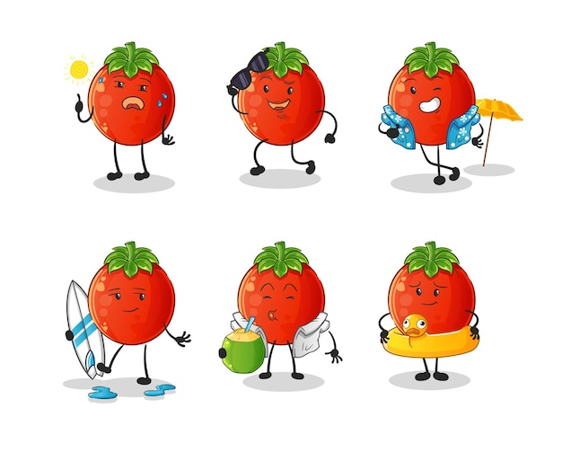 Vector de mascota de dibujos animados de personaje de vacaciones de tomate