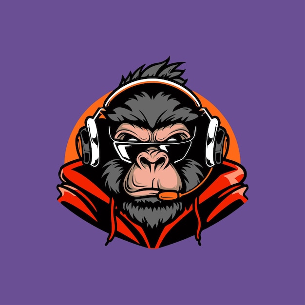 Vector de la mascota del mono del logotipo de Esport en un fondo en blanco