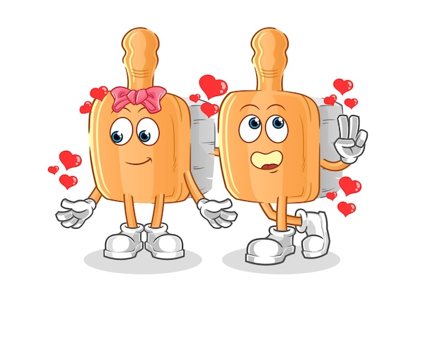 Vector de mascota de personaje de dibujos animados de citas de cepillo de madera