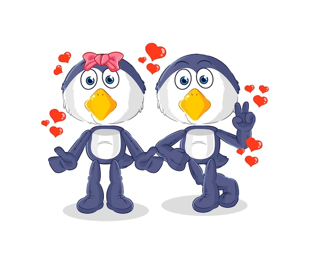Vector de mascota de personaje de dibujos animados de citas de pingüinos