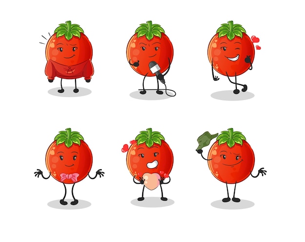 Vector de mascota de personaje de grupo de cultura coreana de tomate