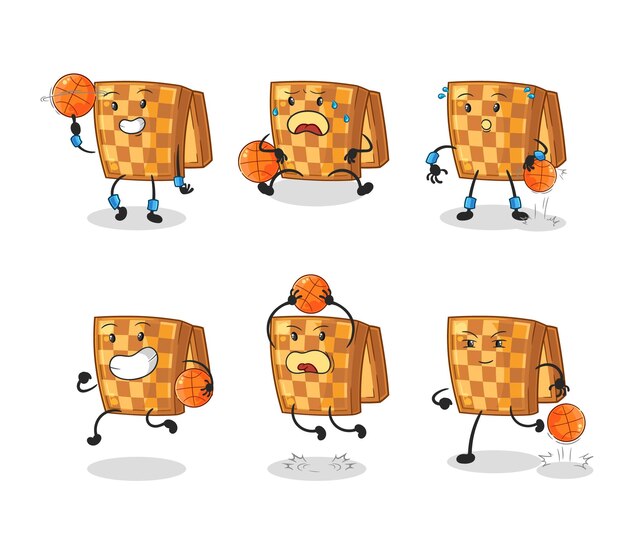 Vector de mascota de personaje de grupo de jugador de baloncesto de ajedrez de madera