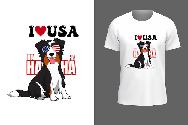 Vector me encanta Estados Unidos y perro con banderas de Estados Unidos gafas de sol camiseta bonita