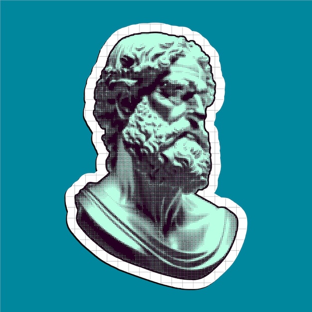 Vector vector de medio tono grecia estatua de rostro moderno con estilo pop art contemporáneo