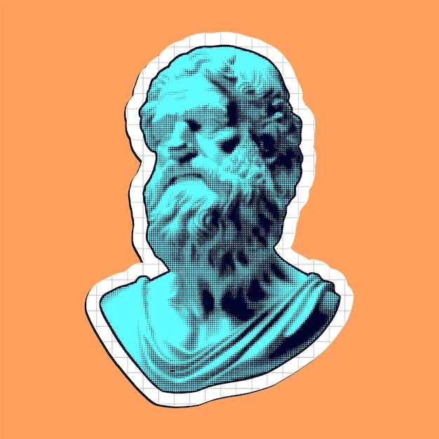 Vector vector de medio tono grecia estatua de rostro moderno con estilo pop art contemporáneo