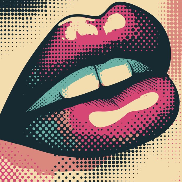 Vector vector de medio tono retro abstract labios femeninos