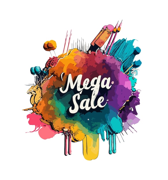 Vector Mega Sale tipografía adhesivo de colores