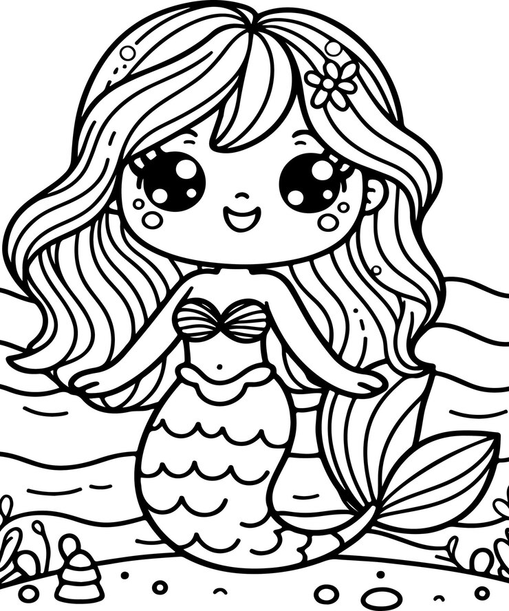 Vector mermaid página de colorear ai generado