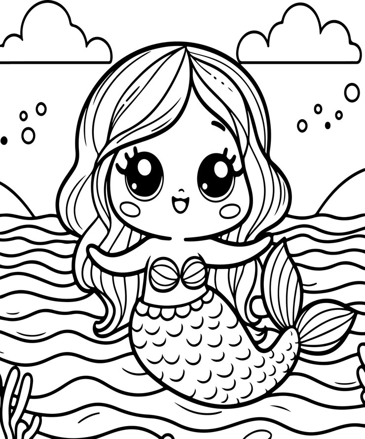Vector mermaid página de colorear ai generado