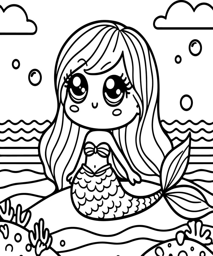 Vector mermaid página de colorear ai generado