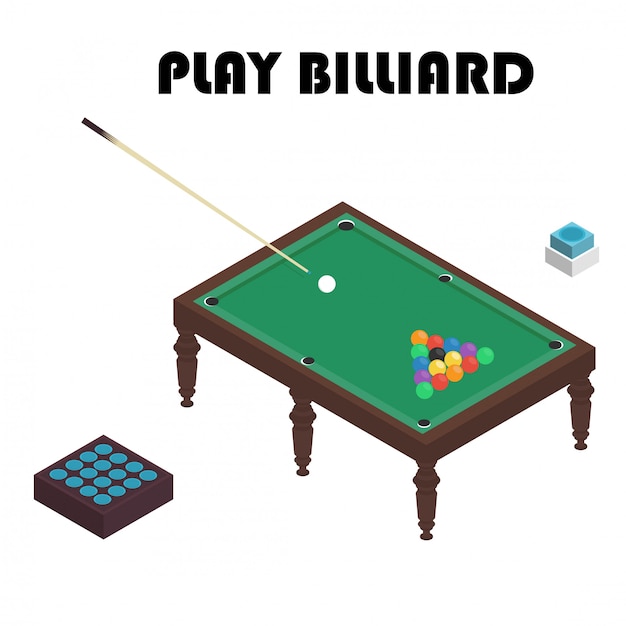 Vector la mesa de billar realista del billar del ejemplo con el sistema de bolas de billar y de señal.