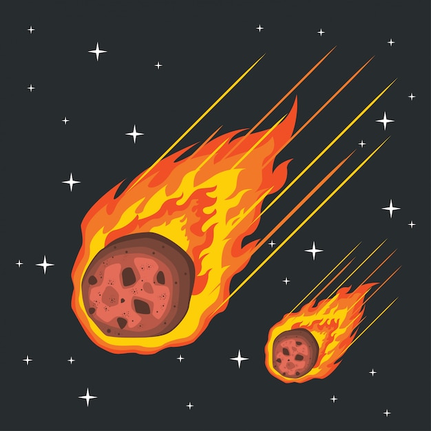 Vector de meteorito que cae en fuego