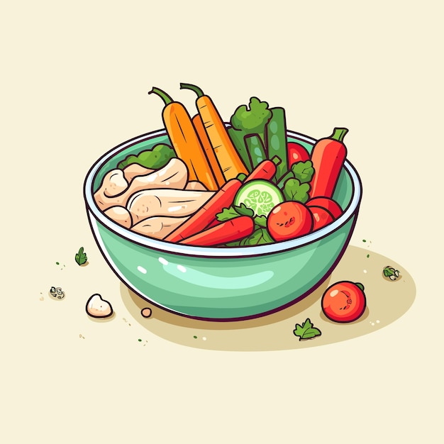 Vector de una mezcla colorida de verduras frescas en un bol